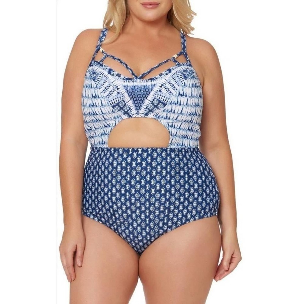 Jessica Simpson blue & white cutout BATHING suit one piece plus size 3X new!!!